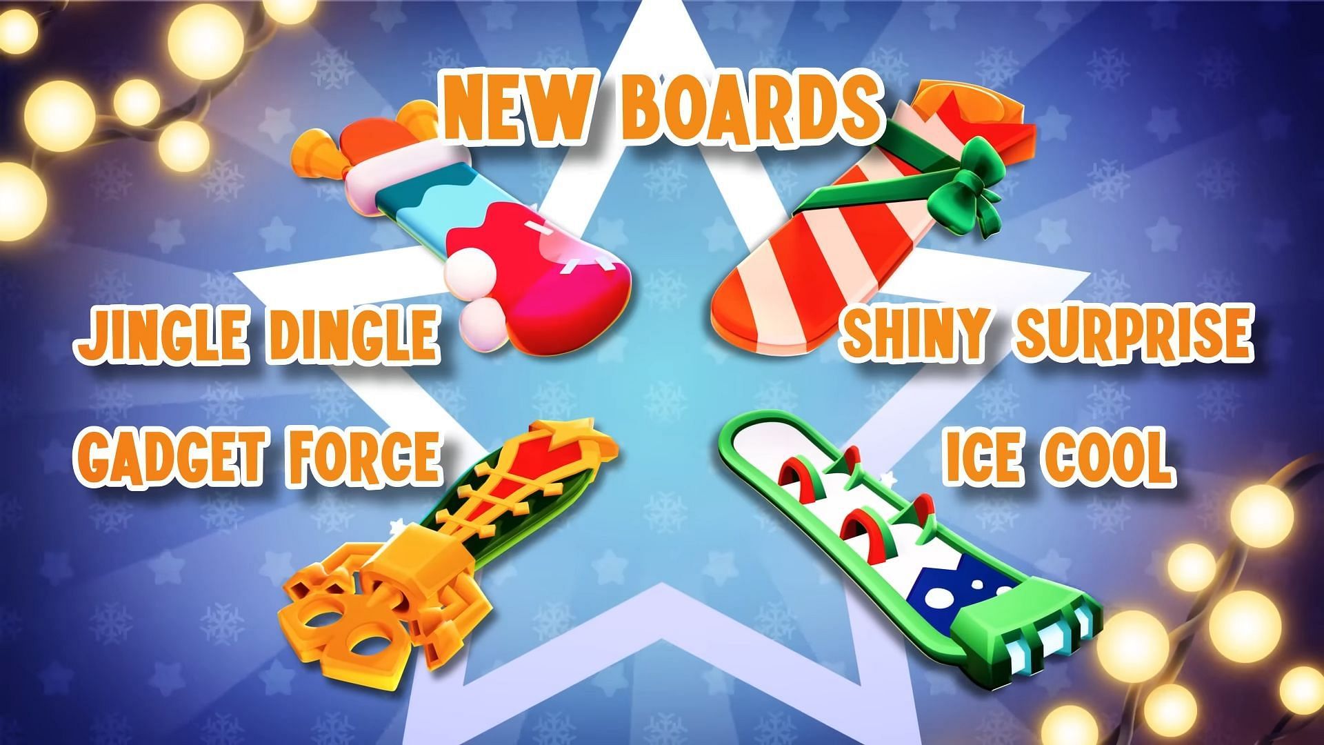 All the new boards featured in the Subway Surfers Winter Wonderland Season (Image via SYBO)