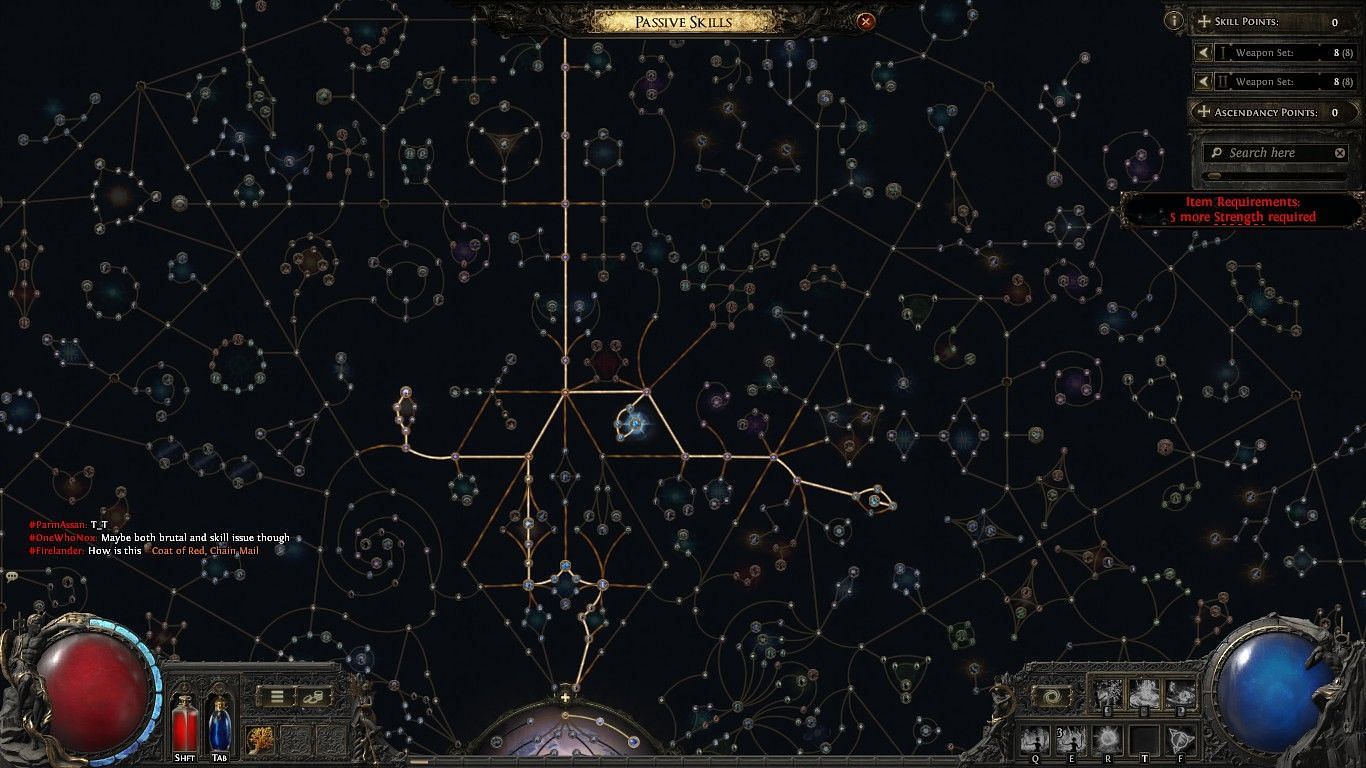 If you take a detour to get immediately useful nodes, it will cost you big-time in respec price (Image via GGG)