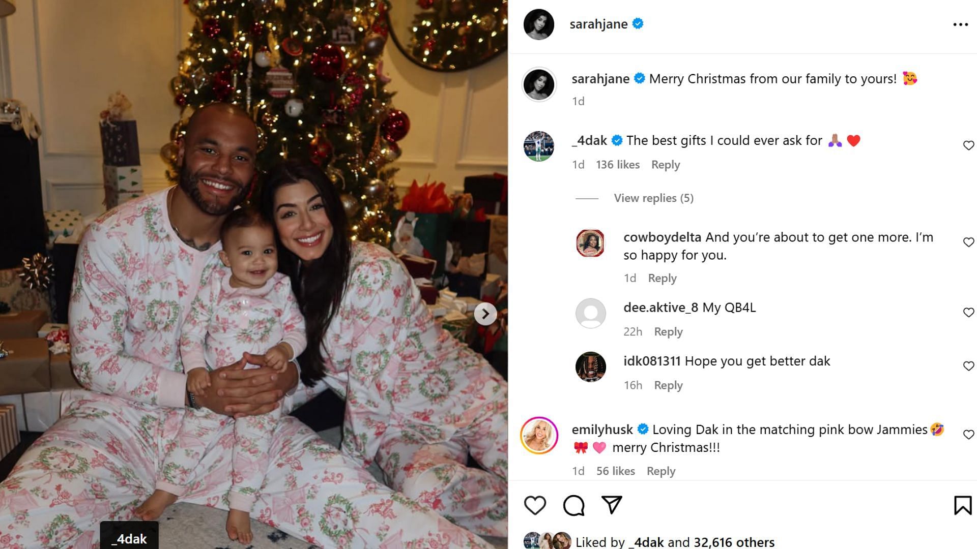 Sarah Jane and Cowboys star Dak Prescott spend Christmas with daughter MJ Rose (Image credit: @_4dak IG)