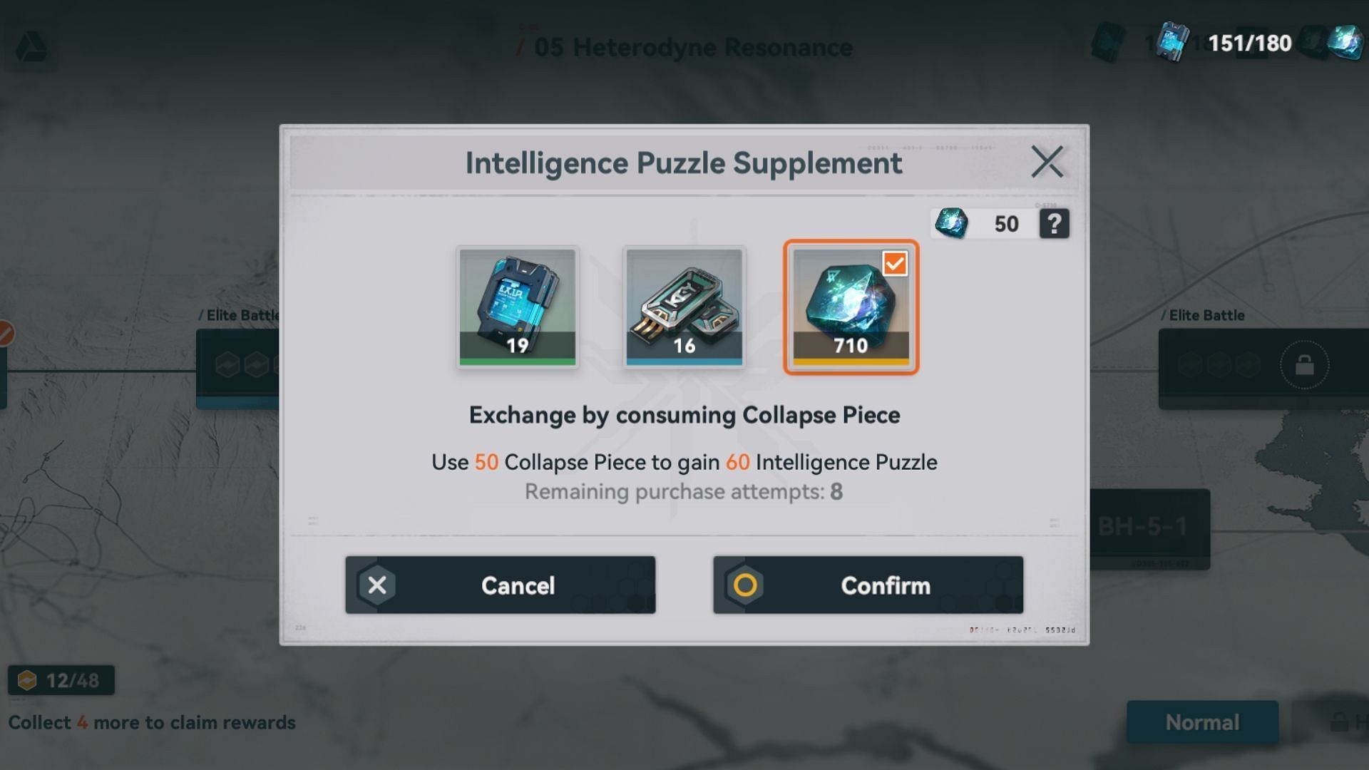 You can exchange Collapse Pieces for stamina (Image via Sunborn)