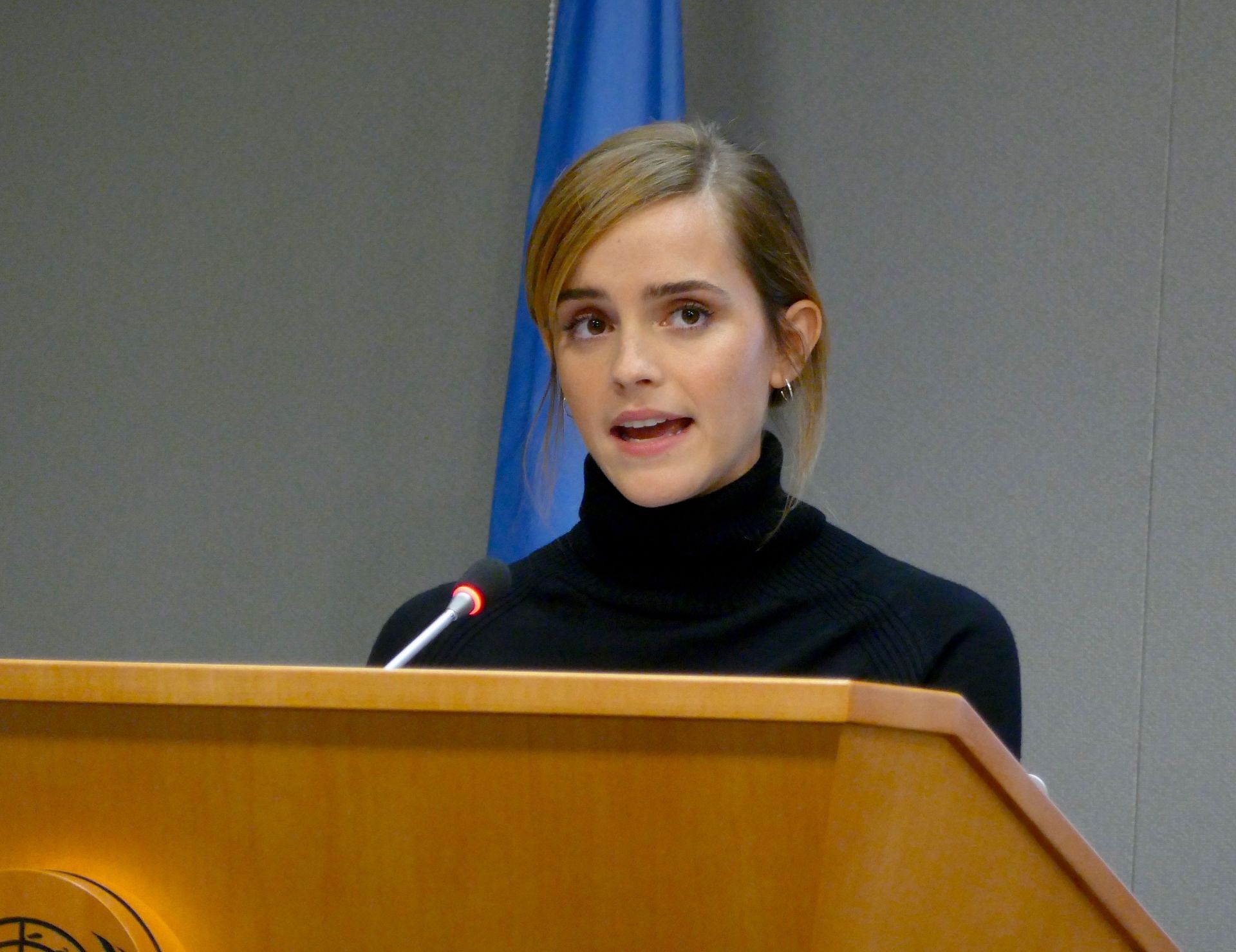 Emma Watson speaking at the UN Women&#039;s HeForShe campaign (Image via Getty)