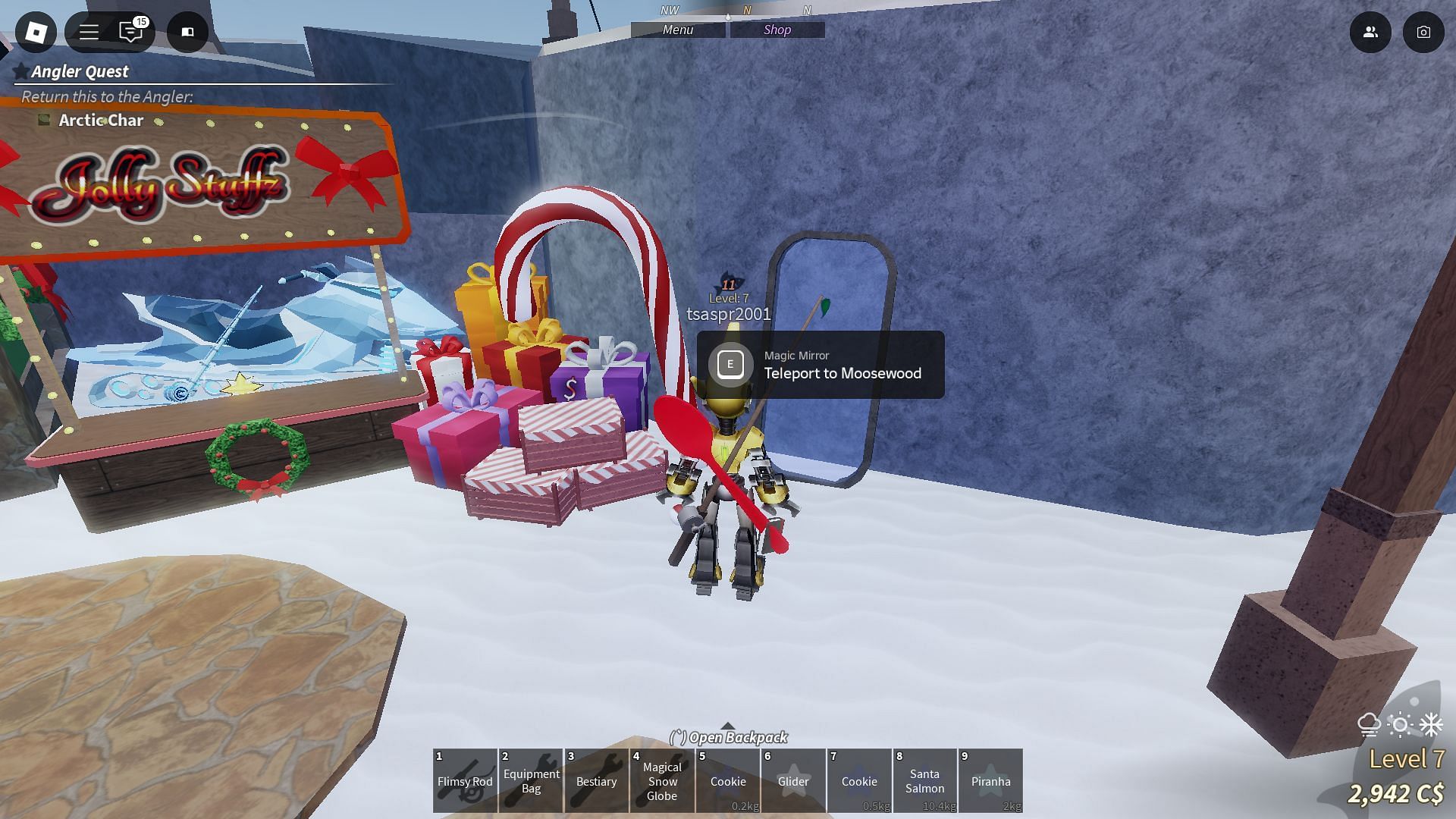 Use Magic Mirror to get out of Winter Village (Image via Roblox)