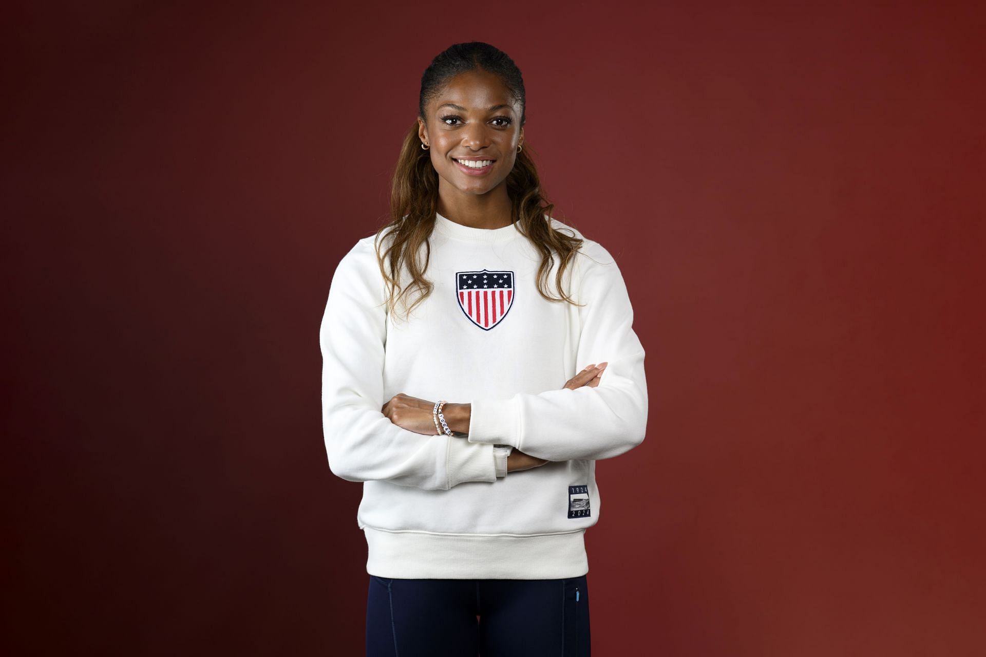 Gabby Thomas&#039; portrait at The Today Show Gallery of Olympians - Source: Getty