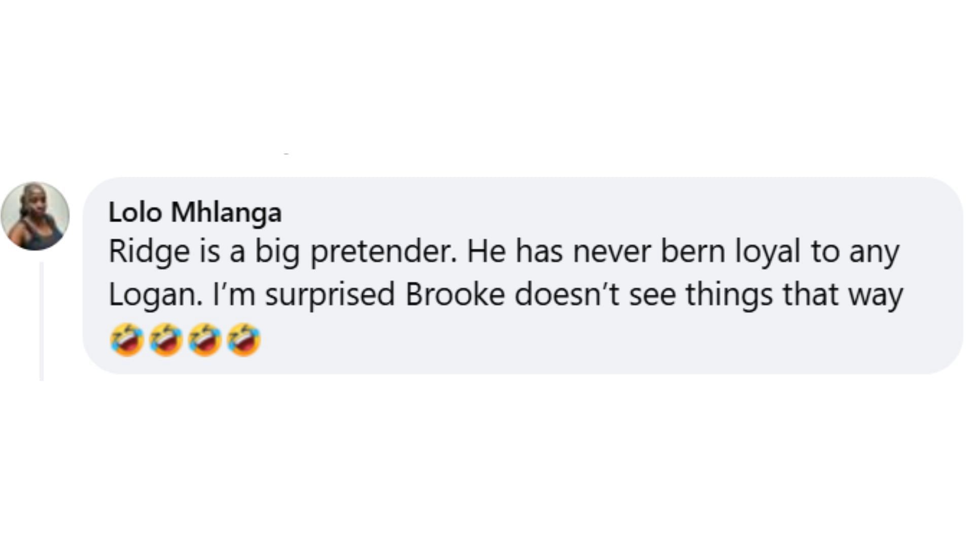 A fan comment on Ridge&#039;s remarks about Hope (Image via Facebook/The Bold and the Beautiful)