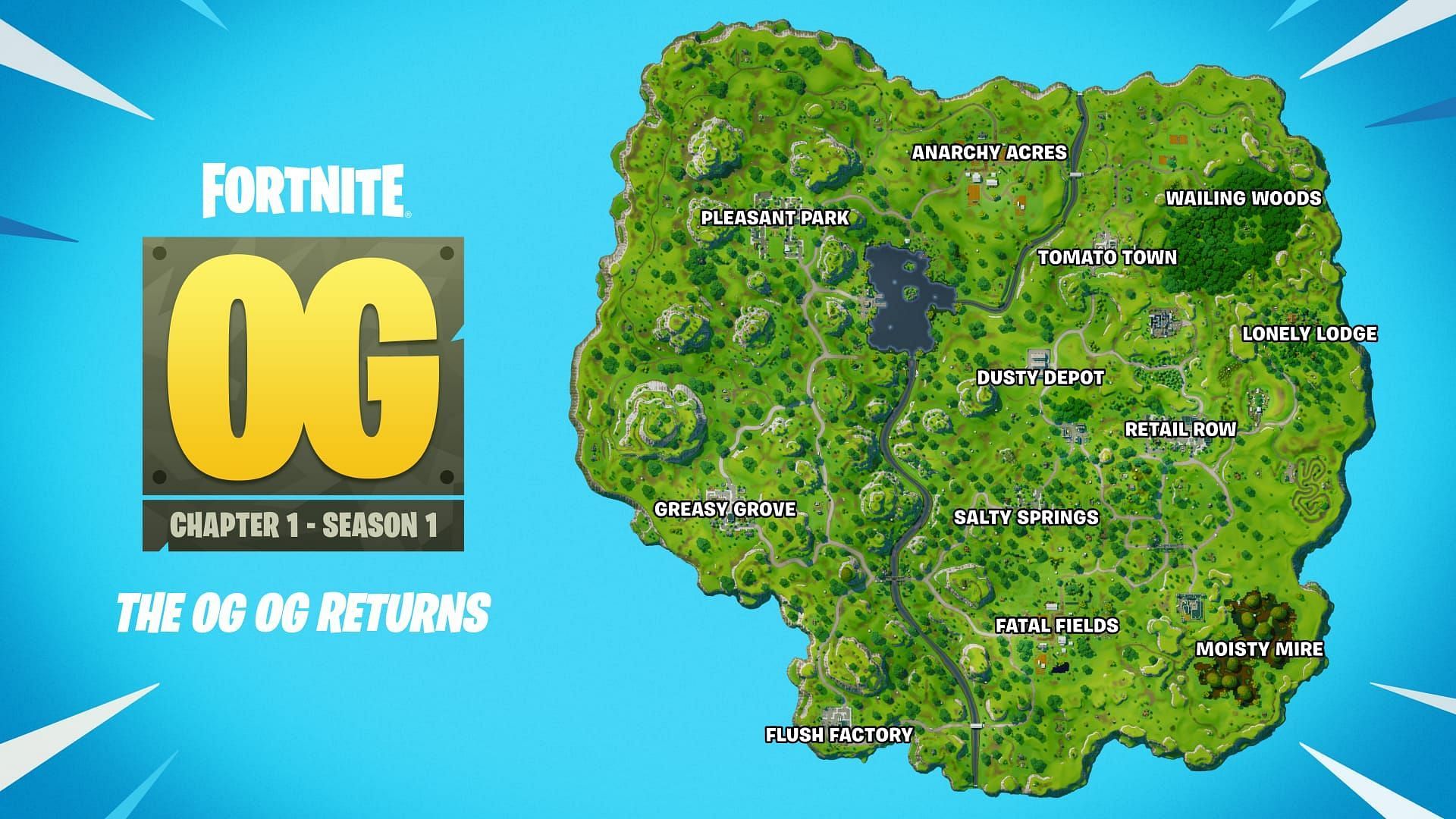 Fortnite OG Chapter 1 Season 1 patch notes reveal the OG Map (Image via Epic Games)