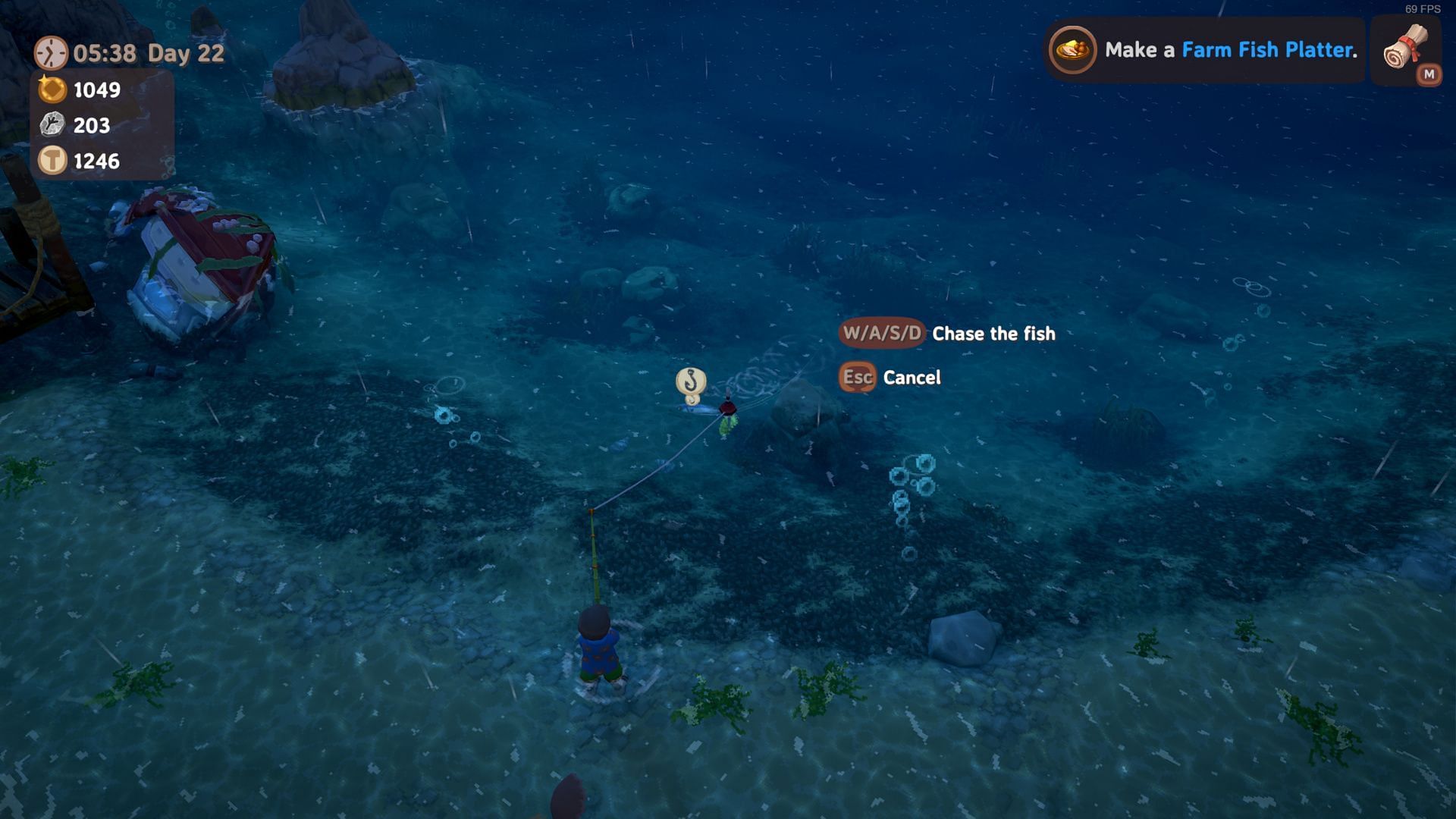 Tracking the fish correctly will bring up a hook bubble icon (Image via Feel Free Games)