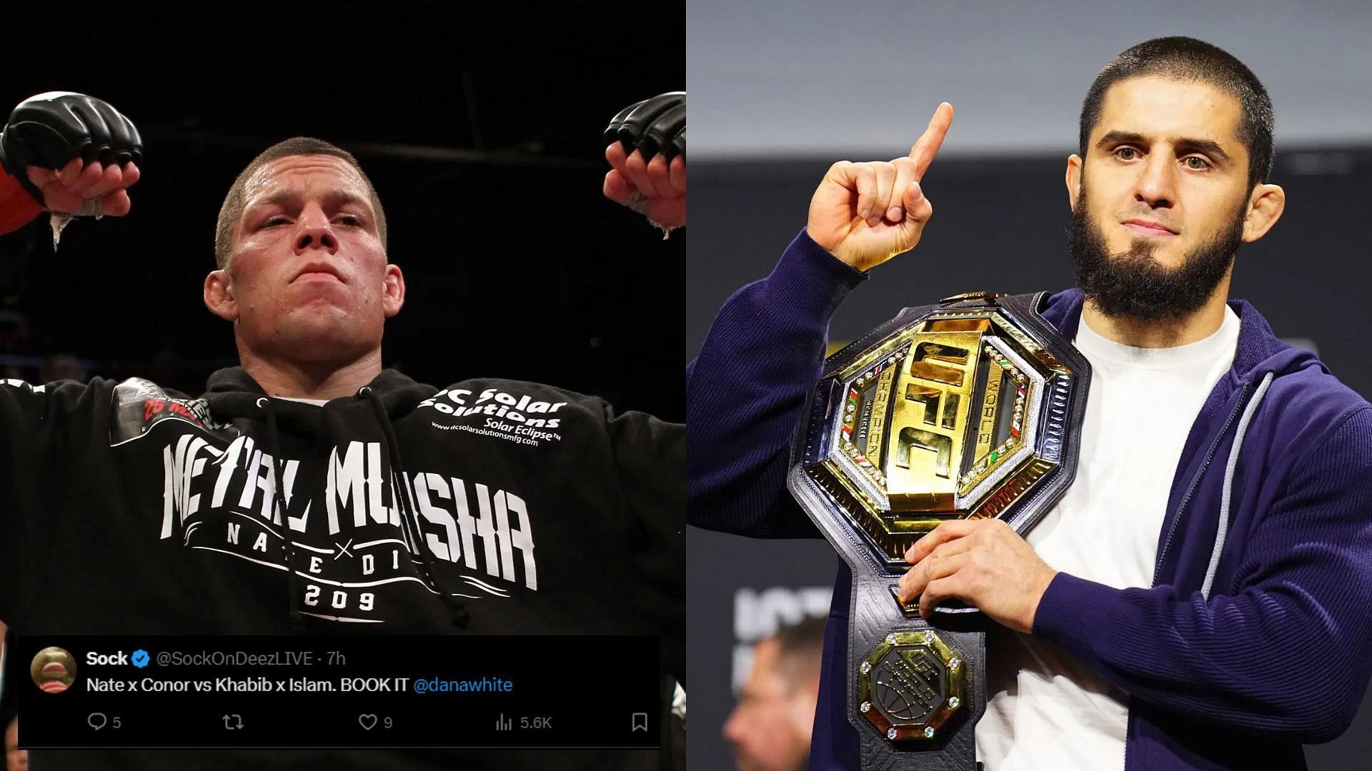 Nate Diaz (left) recently threw bottles at Islam Makhachev (right) [Image courtesy: Getty Images]