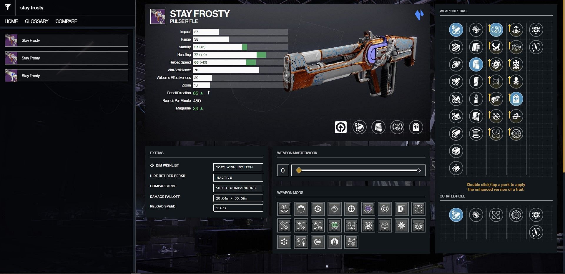 Stay Frosty PvE god roll (Image via Bungie/D2Gunsmith)