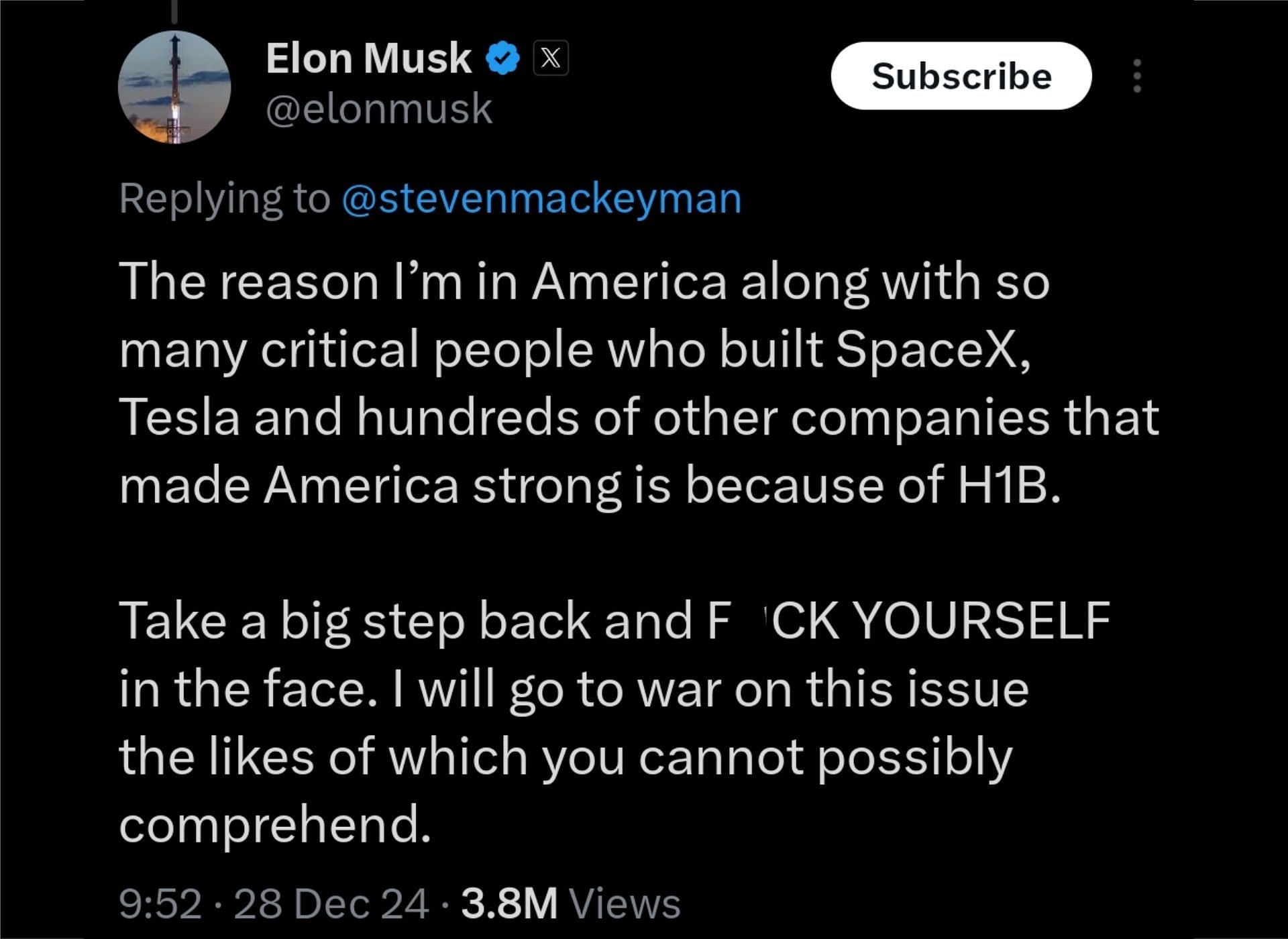 Elon Musk&#039;s response, (Photo via @elonmusk/X)