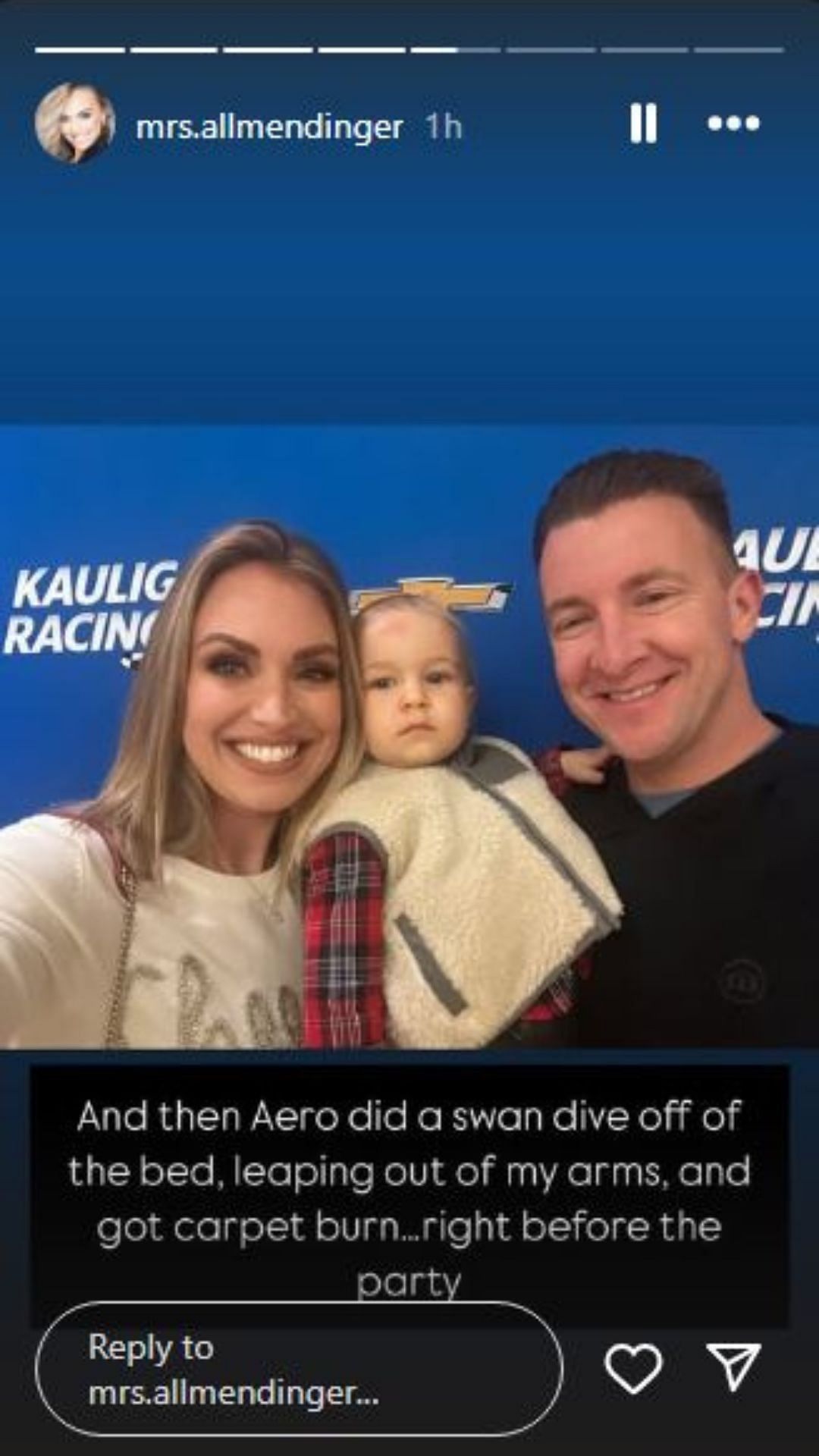 AJ Allmendinger&#039;s wife Tara&#039;s Instagram stories post (December 15)