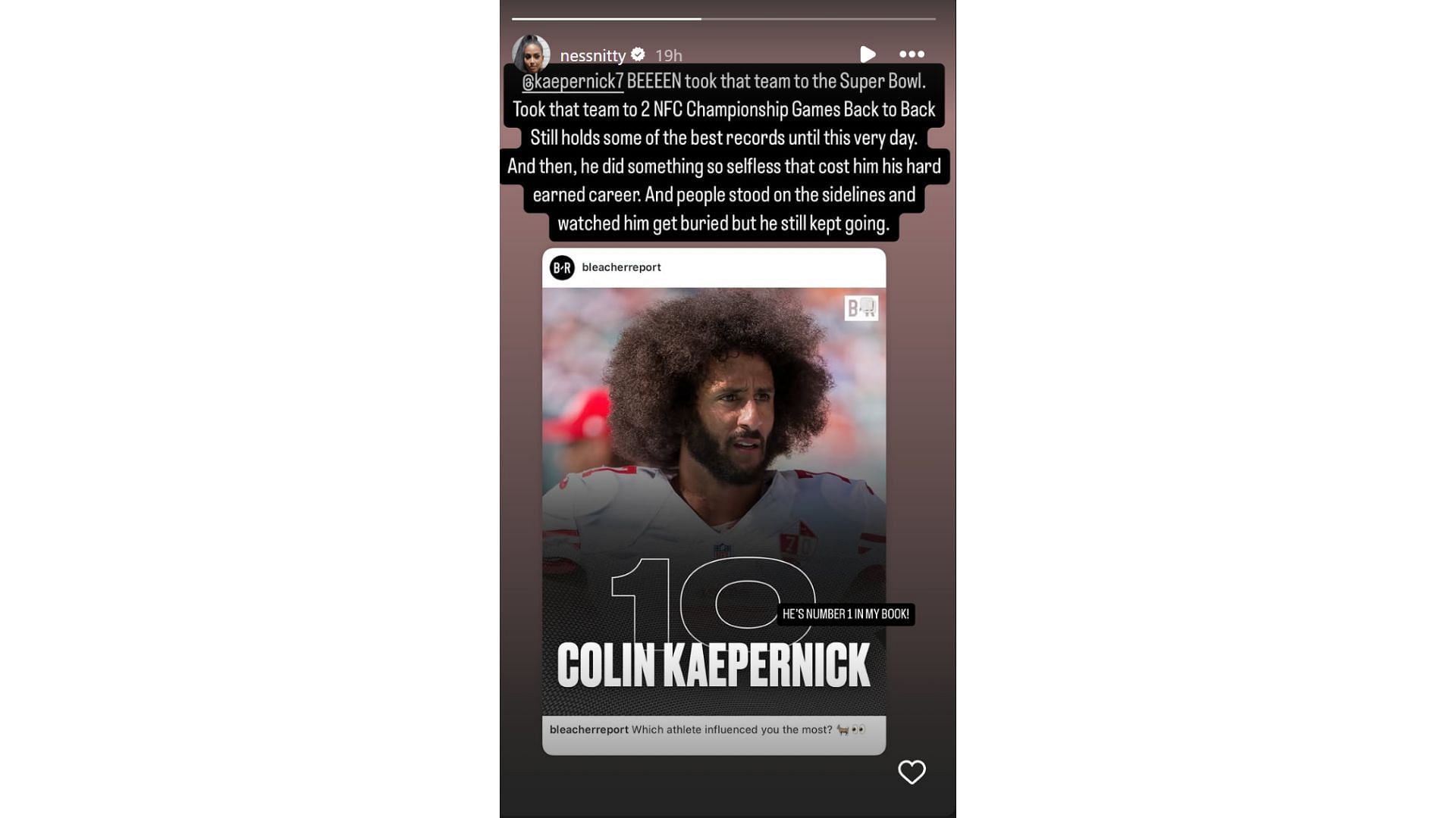 Colin Kaepernick&#039;s wife Nessa speaks for husband in IG rant [Image credit: @nessnitty IG]