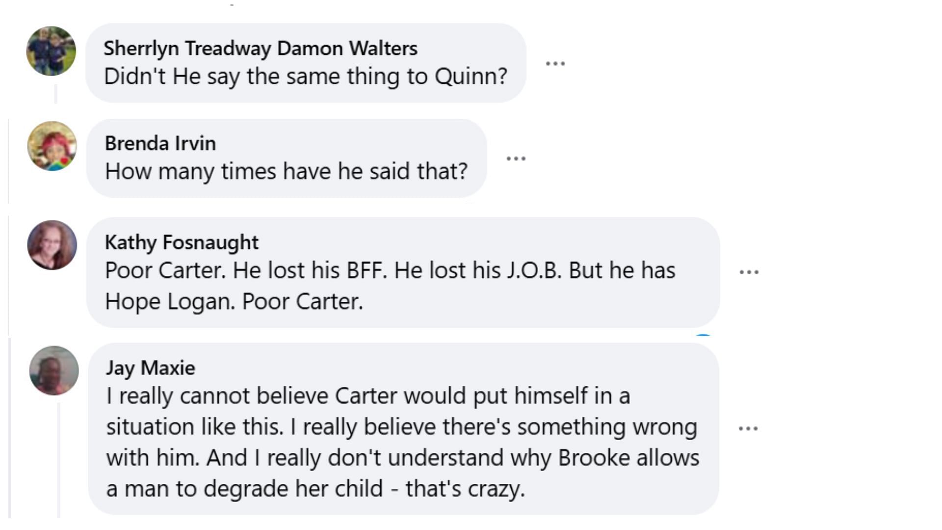 Fan response on Carter&#039;s situation (Image via Facebook/The Bold and the Beautiful)