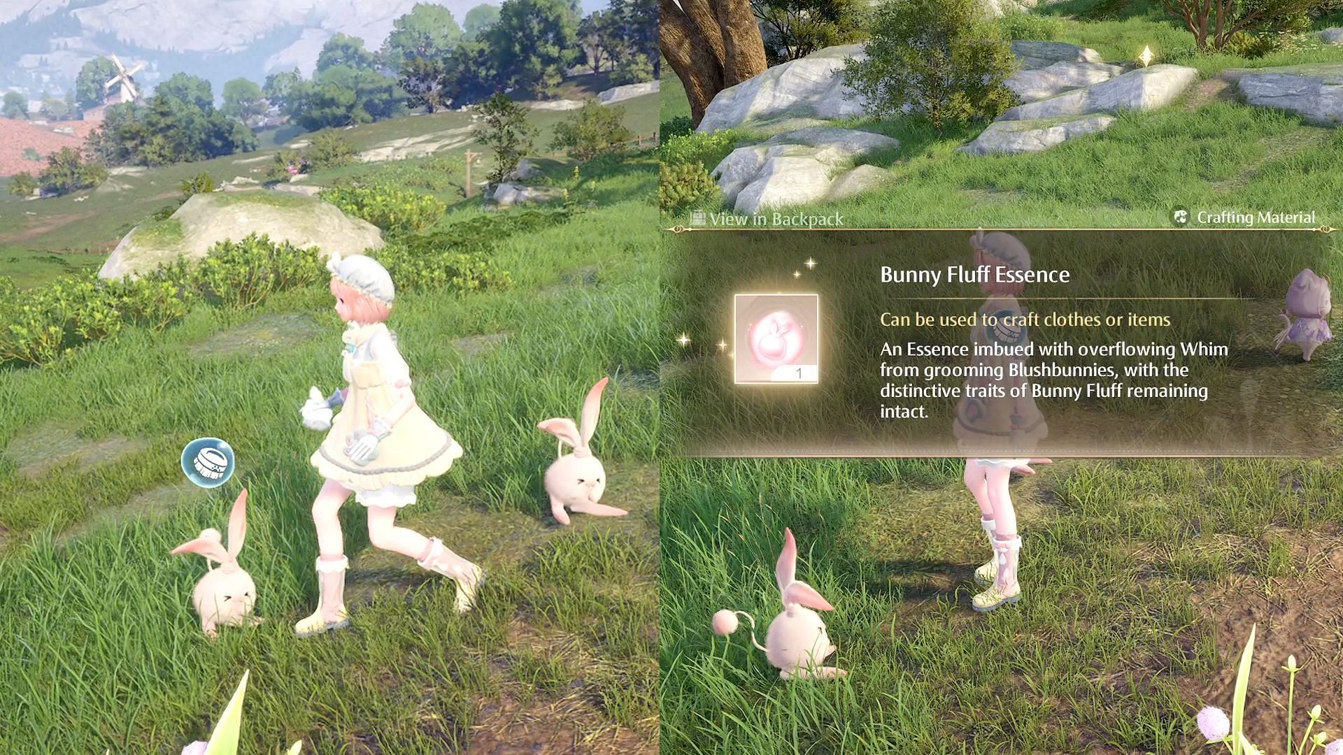 Bunny Fluff Essence is automatically collected after grooming Blushbunnies (Image via Infold Games)