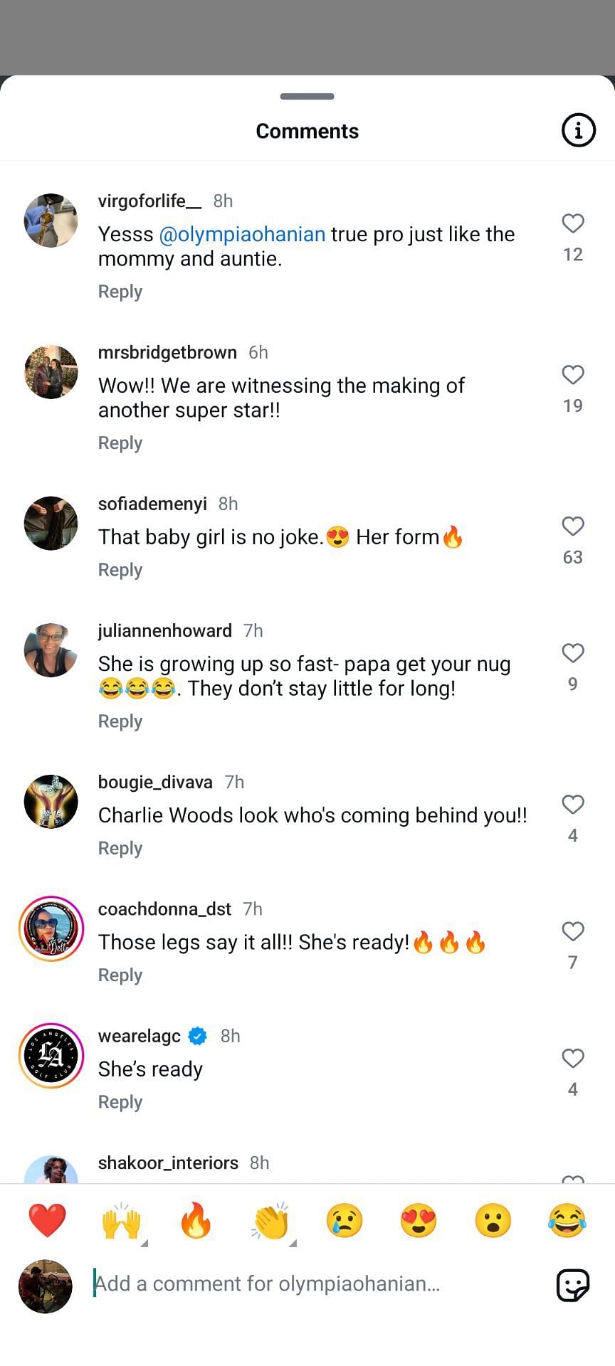 Fan reactions on Serena Williams&#039; daughter Olympia Ohanian&#039;s Reel. (Image: Instagram @olympiaohanian)