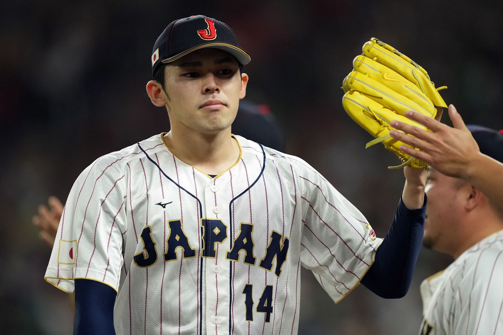 Roki Sasaki in action in the World Baseball Classic Semifinals against Mexico - Source: Getty