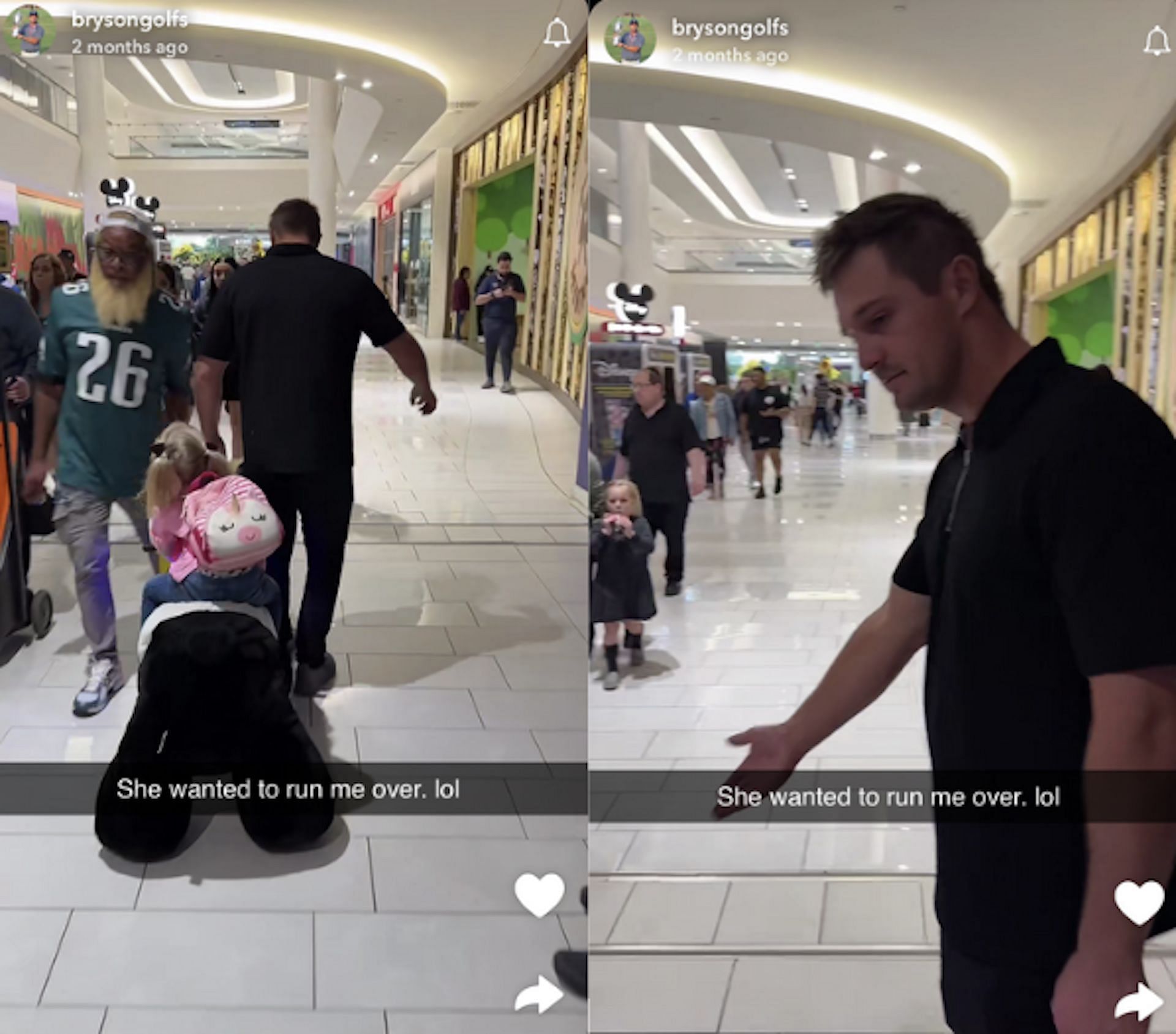 Bryson DeChambeau&#039;s hilarious interaction at the mall (via Snapchat @brysongolfs)