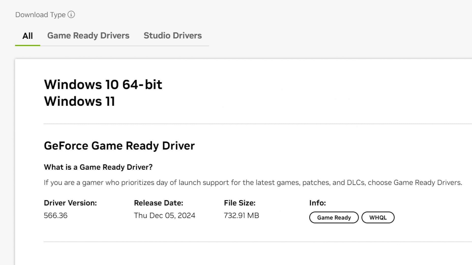 Nvidia driver download page (Image via Nvidia)