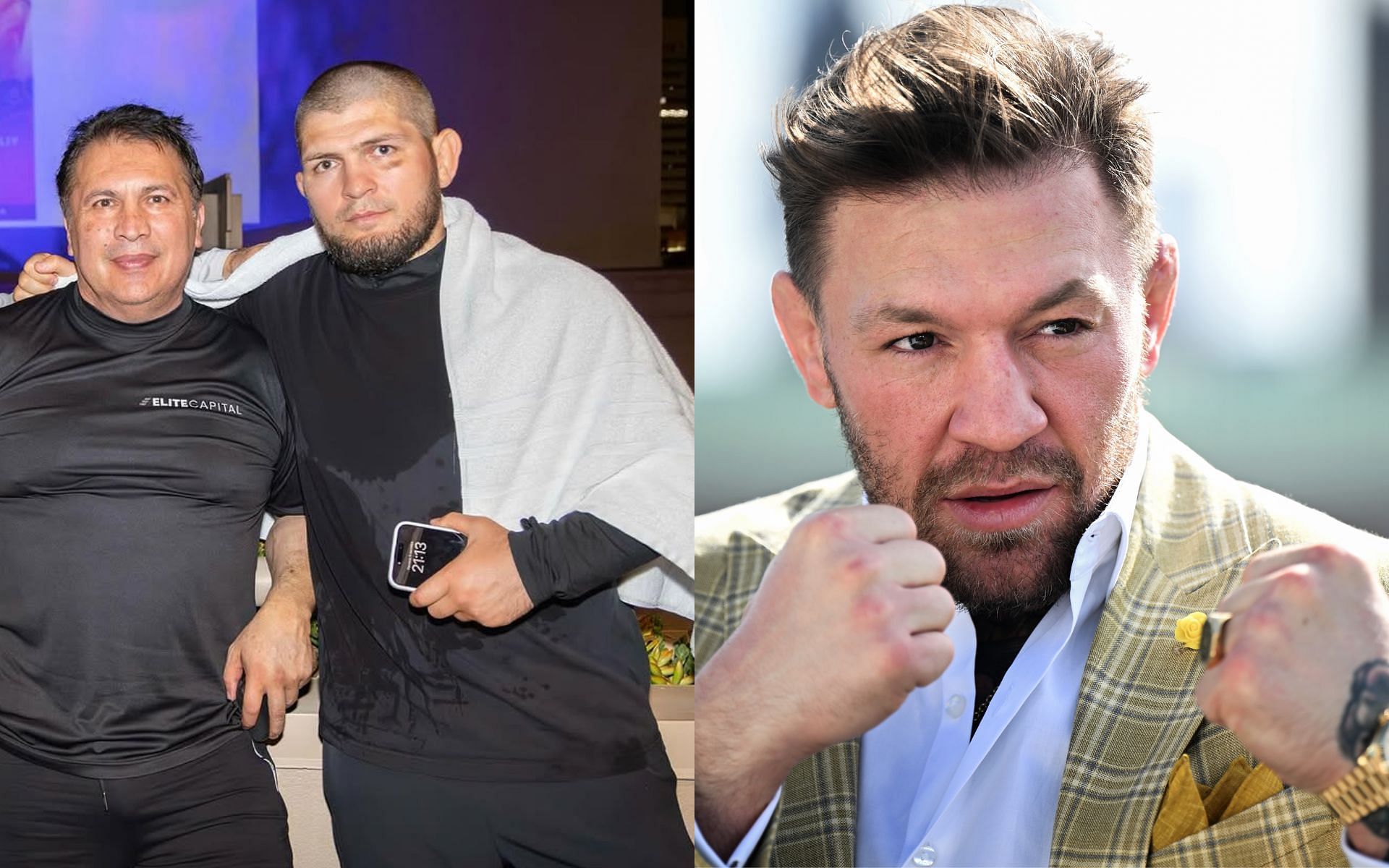 Javier Mendez (left) and Khabib Nurmagomedov (middle) have long been at loggerheads with Conor McGregor (right) [Images courtesy: @akajav on Instagram and Getty Images]