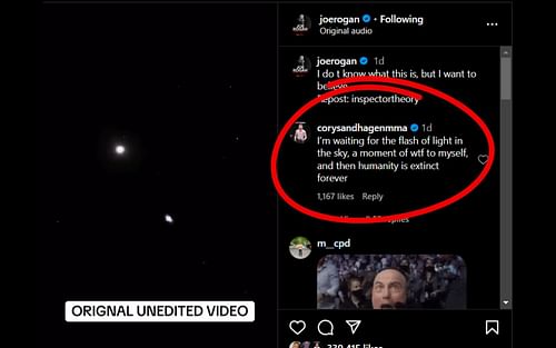 Cory Sandhagen's comment. [Image credit: @joerogan on Instagram]