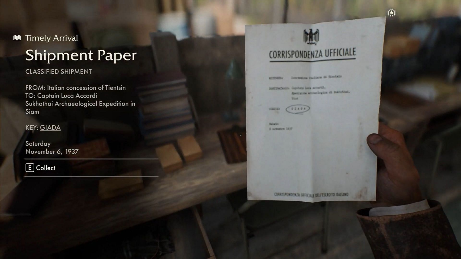 The note mentions a specific date on a Saturday, and the term &quot;GIADA&quot;. (Image via Bethesda || YouTube/@Game Guides Channel)