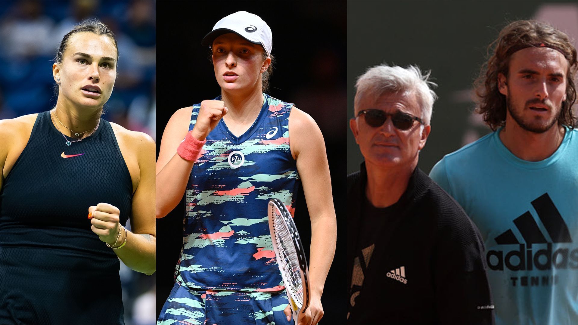 (Left to Right) Aryna Sabalenka, Iga Swiatek, Apostolos Tsitsipas, Stefanos Tsitsipas [Image source: Getty]