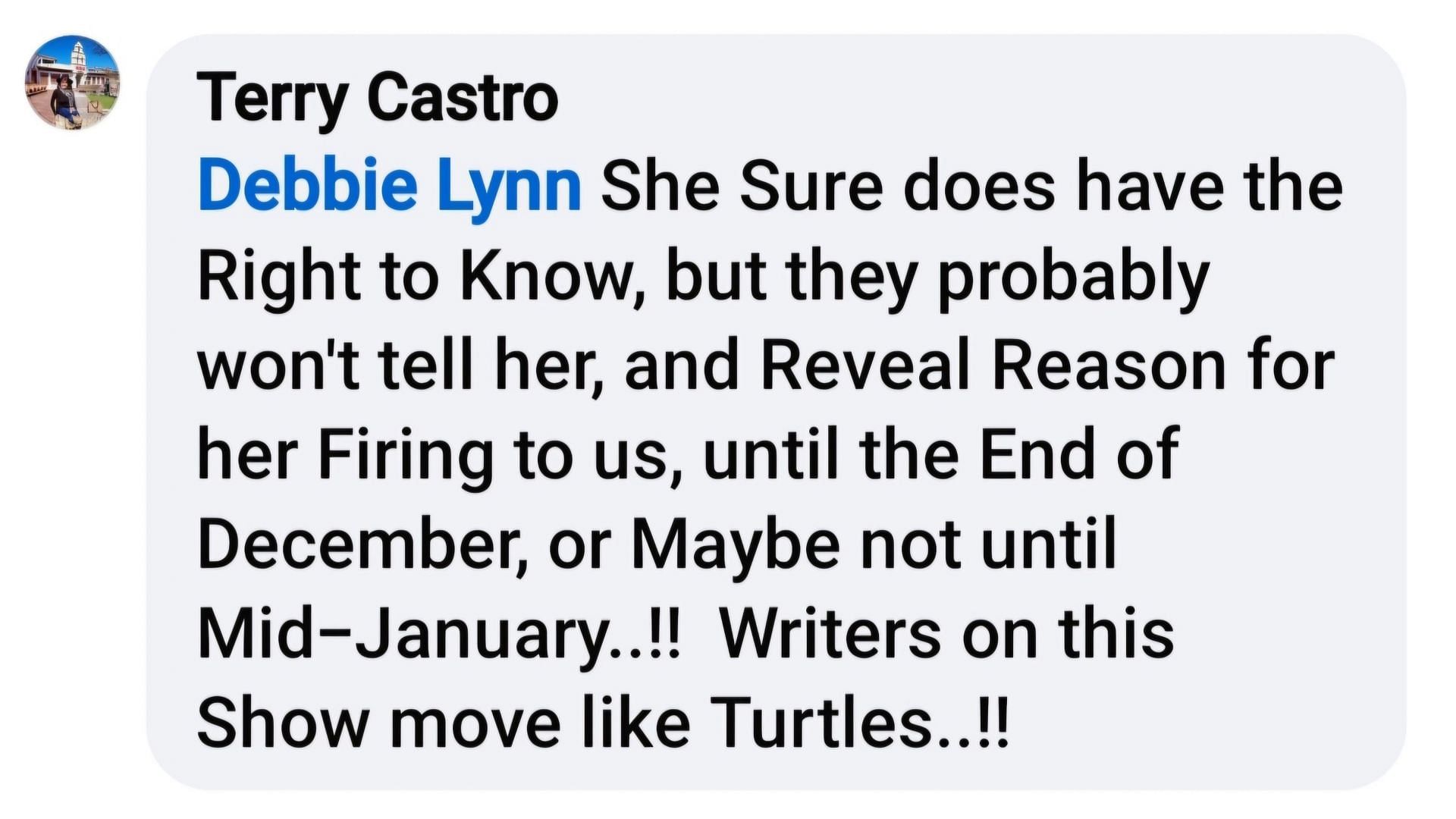 Fan speculations that the writers might be choosing to save this information for later on the soap (via Athena Schall / Facebook)