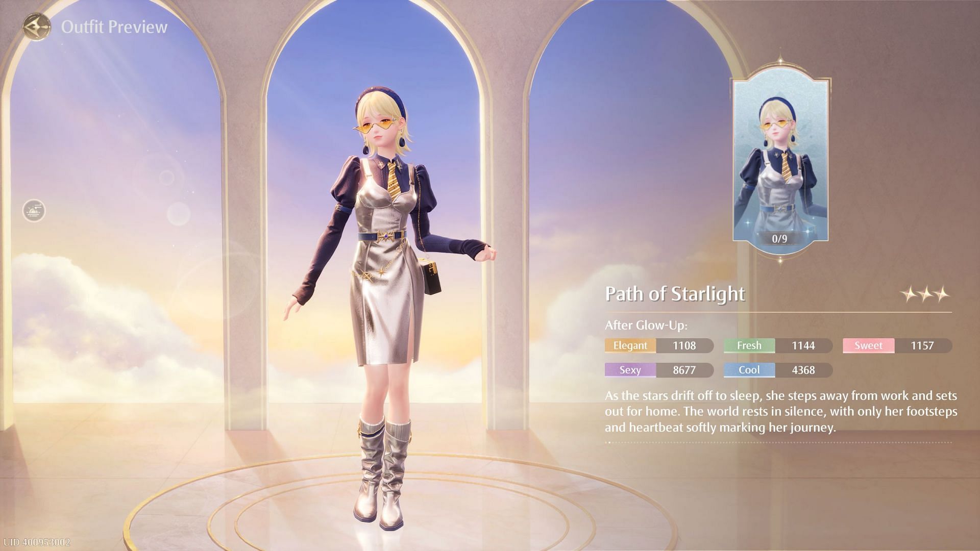 You can unlock the Path of Starlight outfit by acquiring 1,000 Starlight Shards in total. (Image via Infold Games)