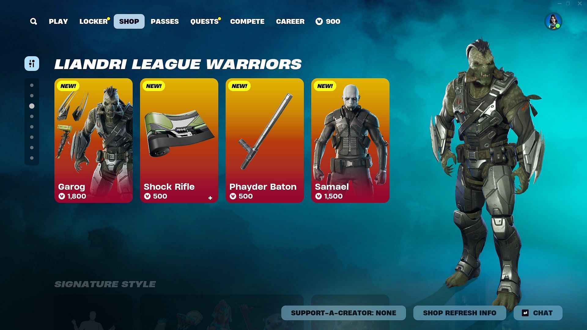 Cosmetics related to Garog and Samael are also listed (Image via Epic Games)