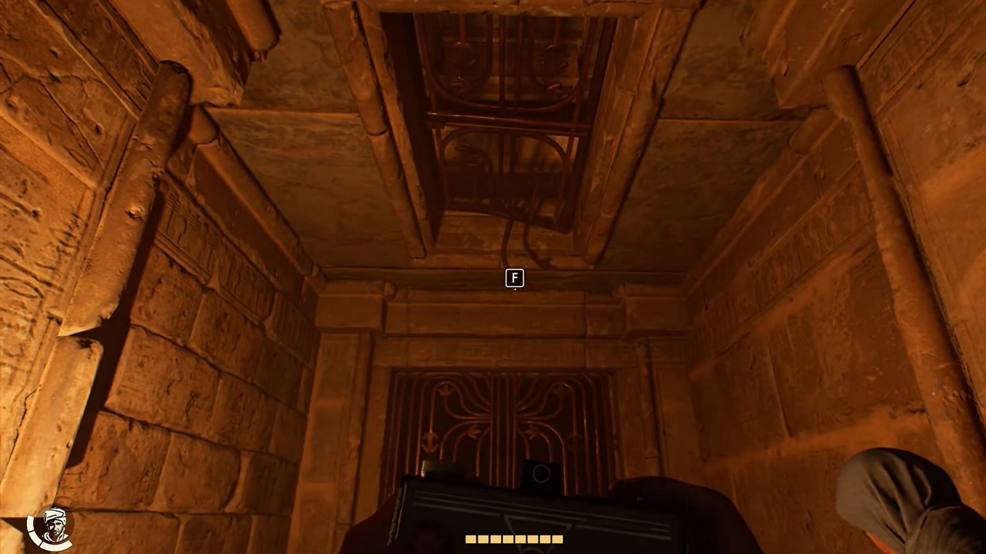 Use this point to grapple to the entryway on the wall just below the lever (Image via Bethesda Softworks || YouTube/@WoW Quests)