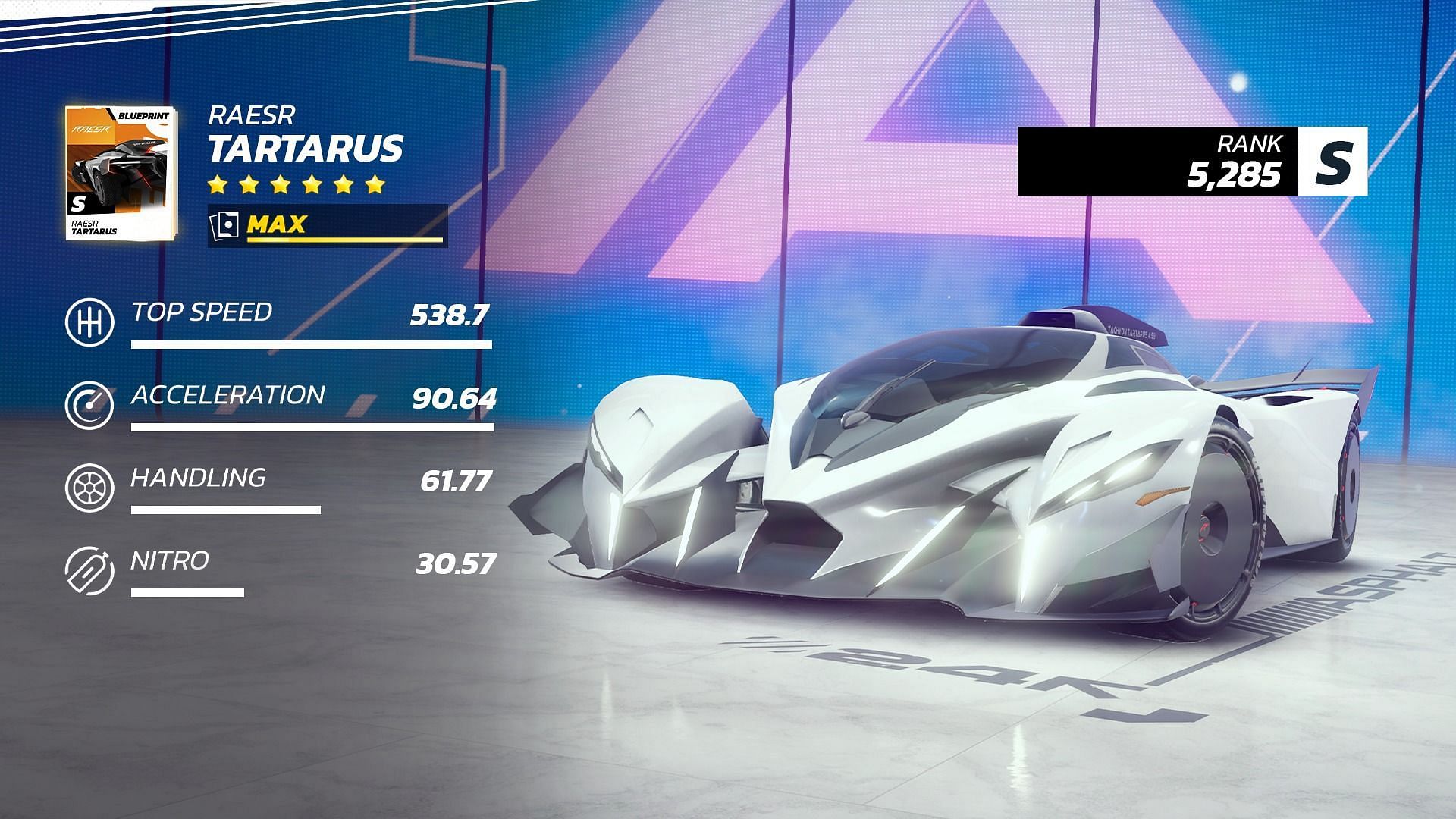 The RAESR Tartarus is a Class S Asphalt Unite Festival Fury season car (Image via Gameloft SE)