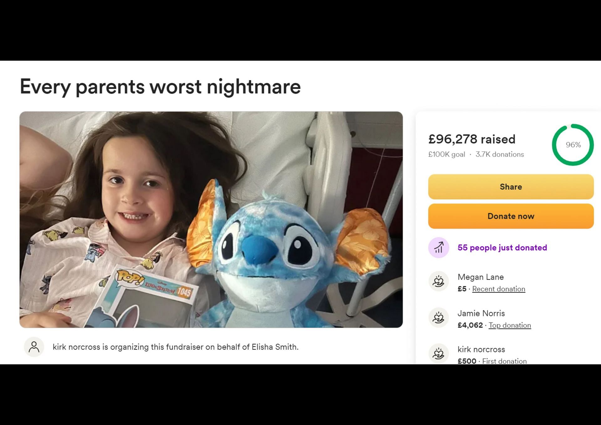 The GoFundMe page amassed over &pound;90,000 (Image via GoFundMe)