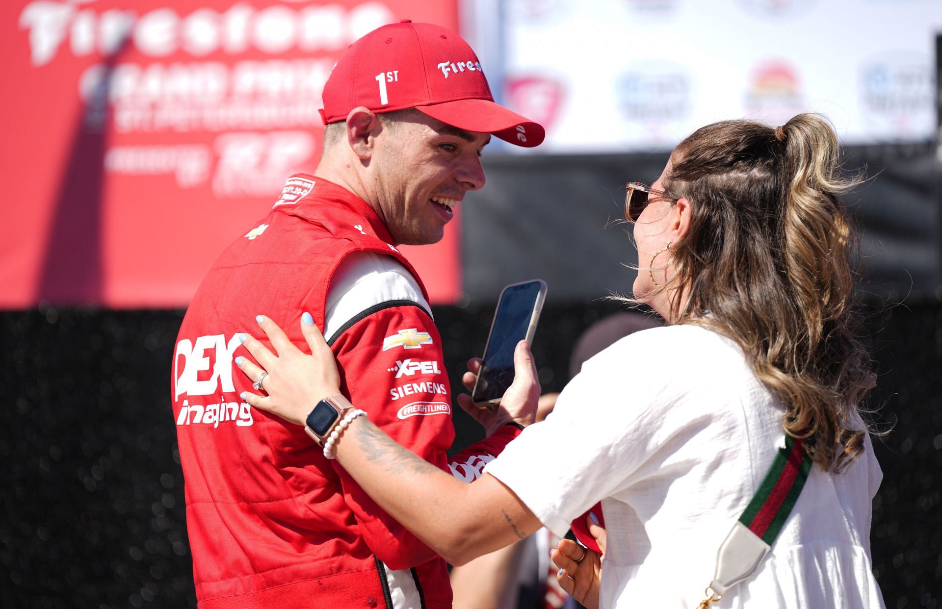 Scott McLaughlin (L) and his wife Karly at the Firestone Grand Prix of St. Petersburg - Source: Getty