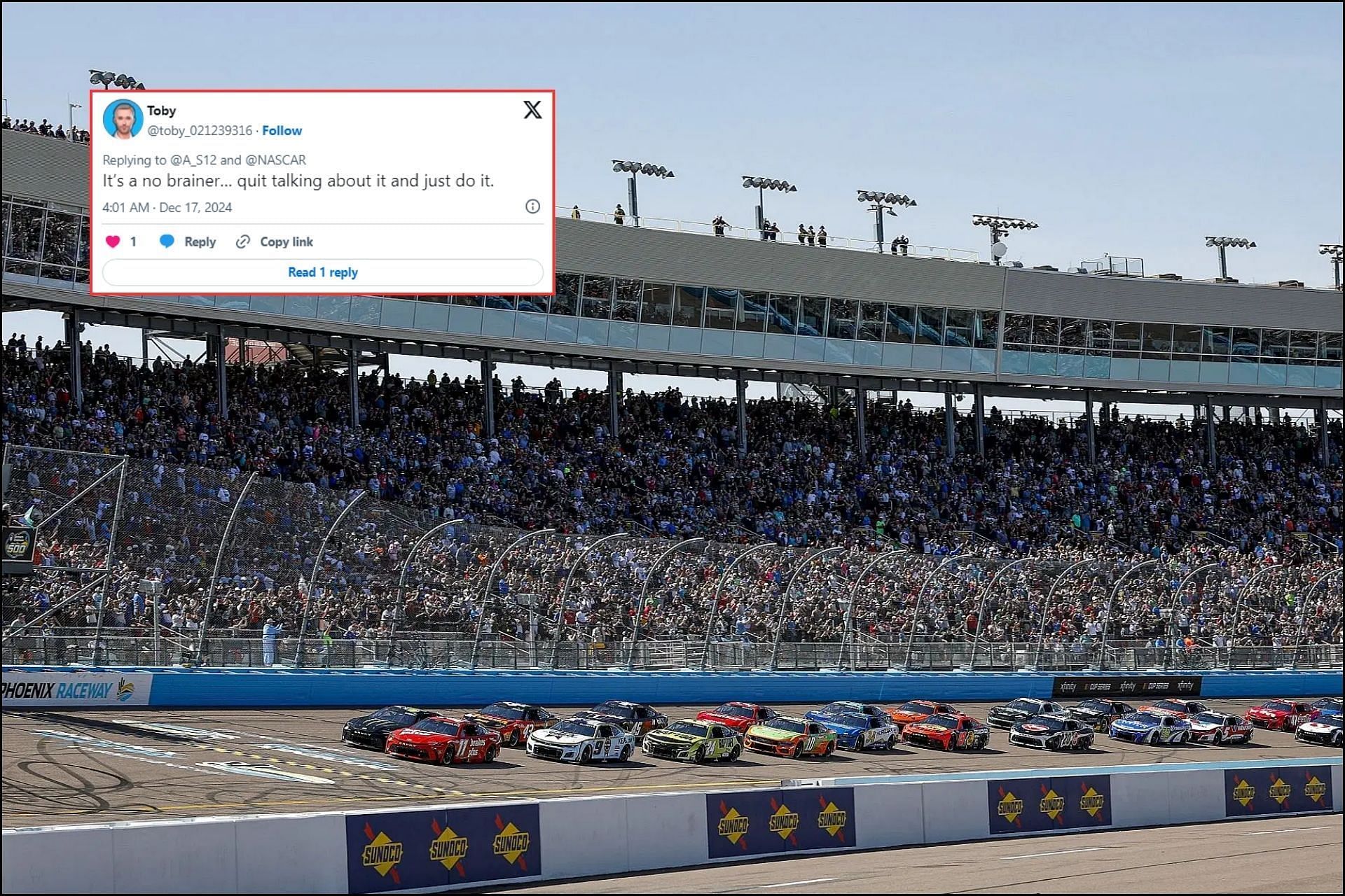 Fans react to reports of NASCAR rotating the final race in the future (Images from @toby_021239316 on X and Getty Images)