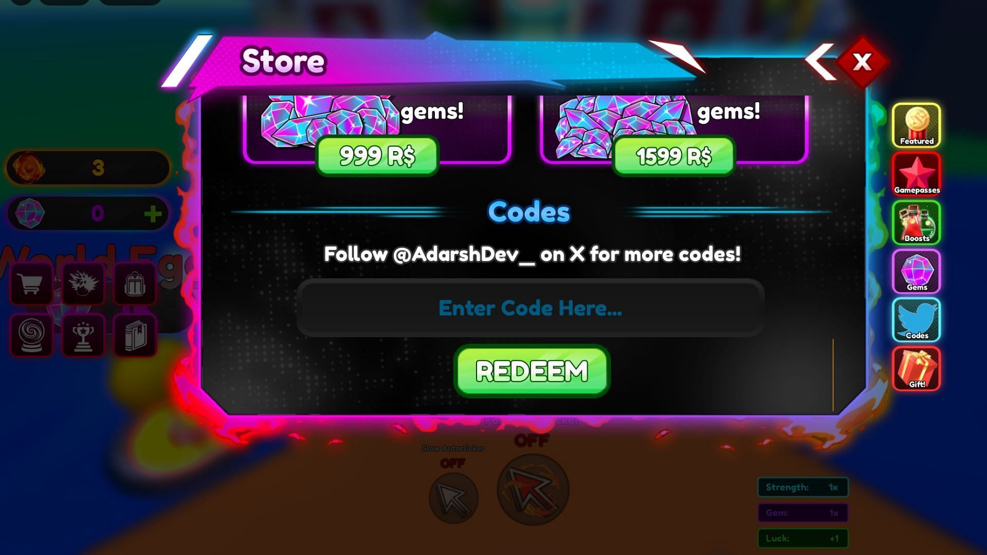 Redeem codes in Anime Arcane Simulator (Image via Roblox)