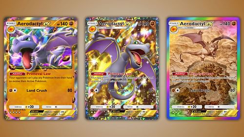 All Aerodactyl ex variants as seen in the game (Image via The Pokemon Company)