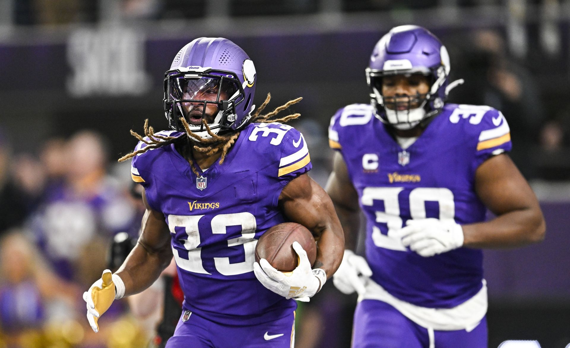 Aaron Jones (33) during Atlanta Falcons v Minnesota Vikings - Source: Getty