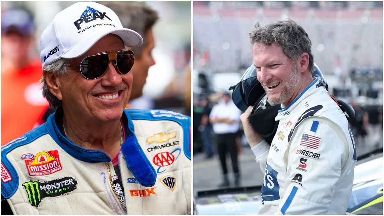 NHRA legend John Force (left) and two-time Xfinity Series champion Dale Earnhardt Jr. (right) [via IMAGN, Getty]