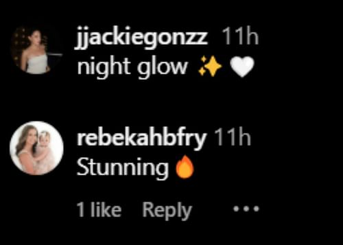 Jackie's Instagram caption, and Rebekah's comment