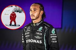 "Dude is only gonna wear red from here on out": Fans react to Lewis Hamilton's red snowboarding outfit with Ferrari debut imminent