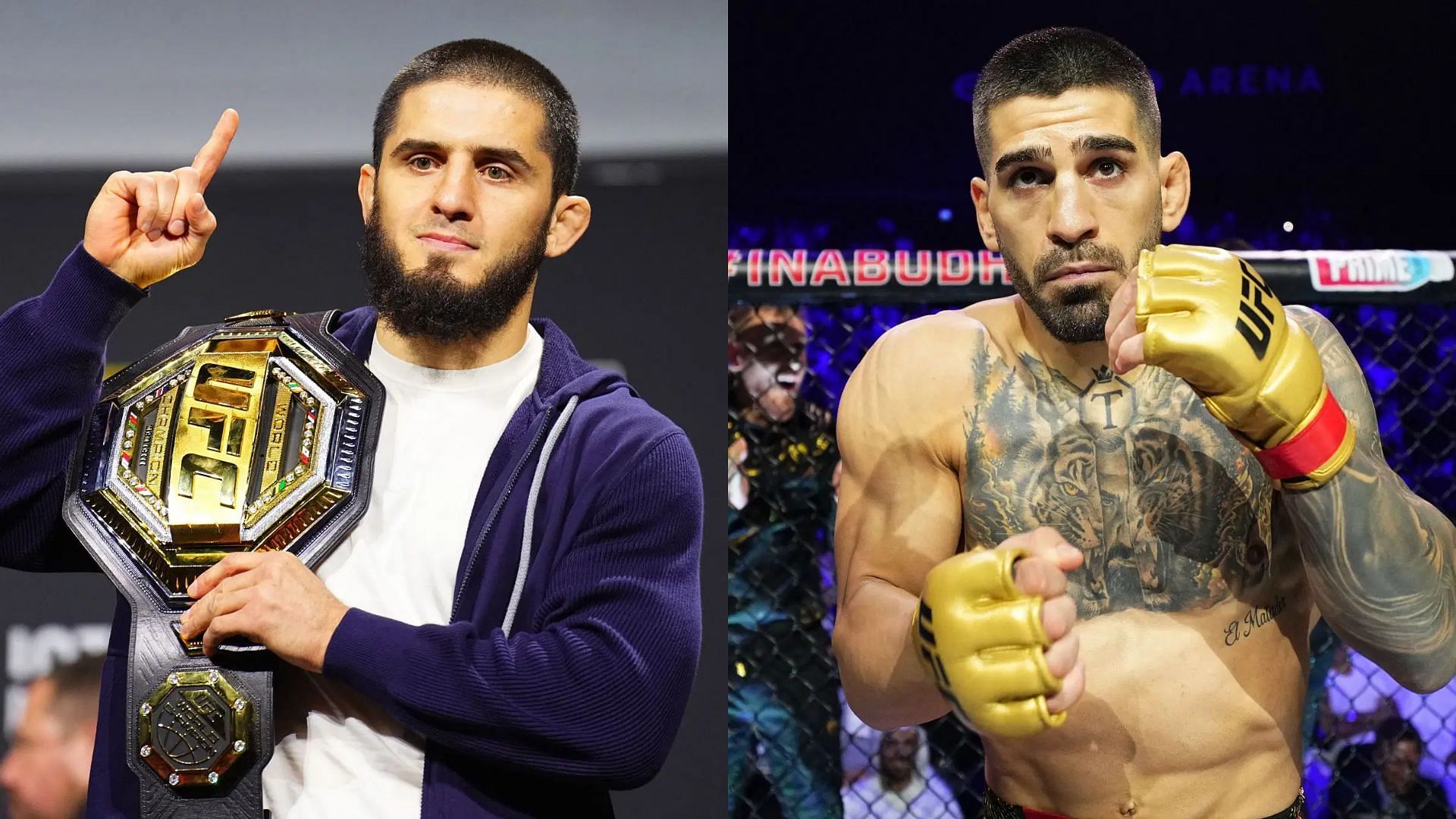 Islam Makhachev (left) is not interested in a fight against Ilia Topuria (right) [Image courtesy: Getty Images]