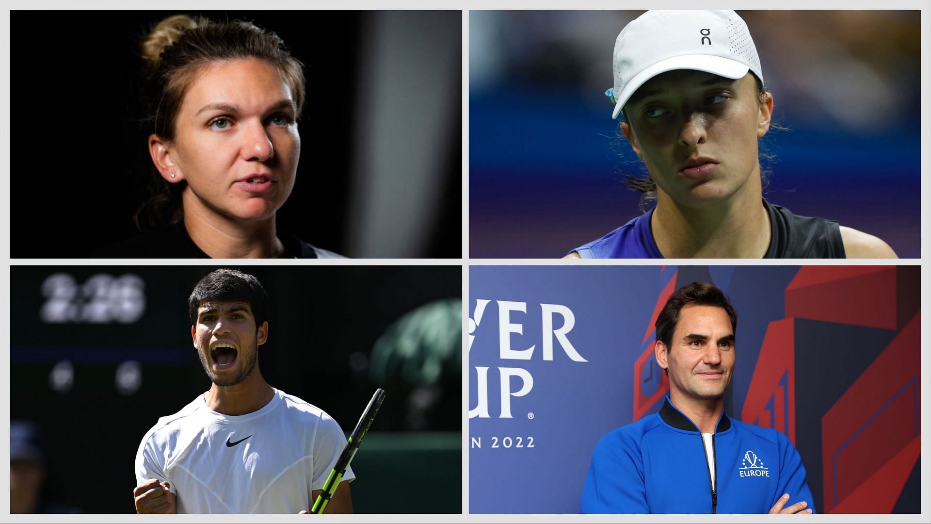 Simona Halep, Iga Swiatek, Carlos Alcaraz and Roger Federer