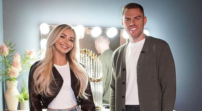 Freddie Freeman's wife Chelsea adds comedic twist to Christmas decor ft. Dodgers superstar's World Series MVP trophy & Mr. Pickles