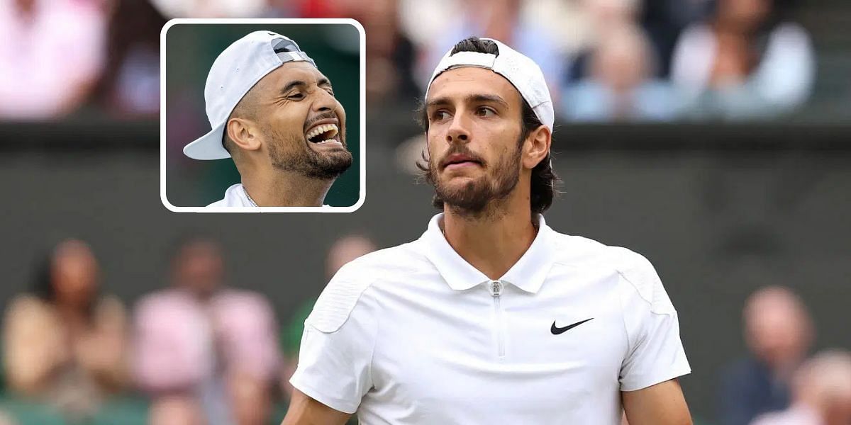 Nick Kyrgios (left inset), Lorenzo Musetti (right), Source: Getty