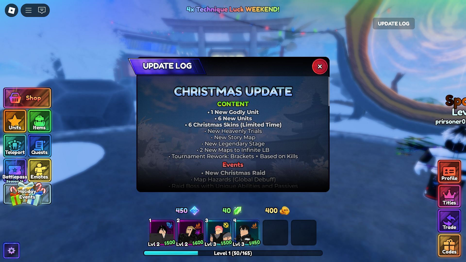 The in-game update log (Image via Roblox)