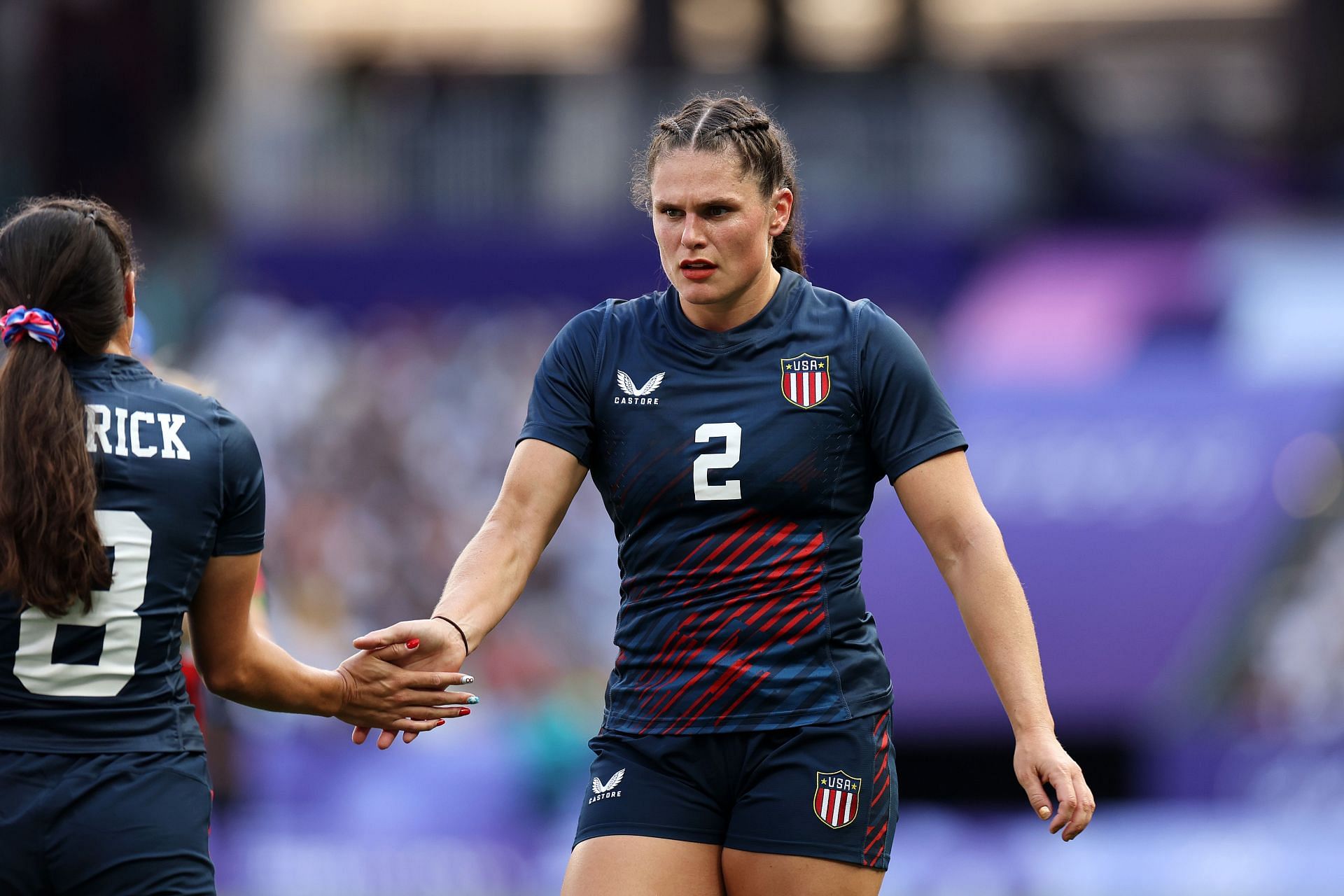 Ilona Maher in between her game at the Olympic Games Paris 2024: (Source: Getty)