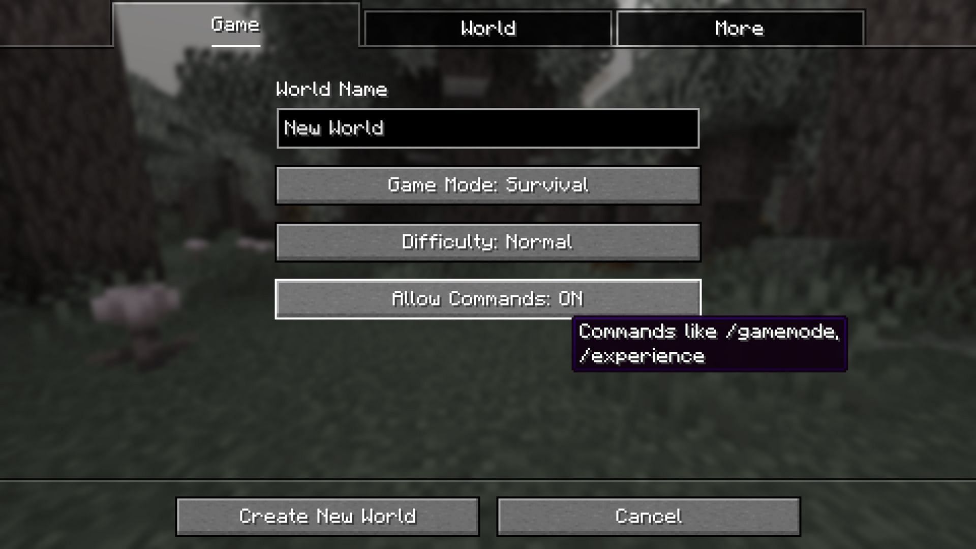 Make sure you have cheats/commands enabled before using the kill command to clear ground items in Minecraft (Image via Mojang Studios)