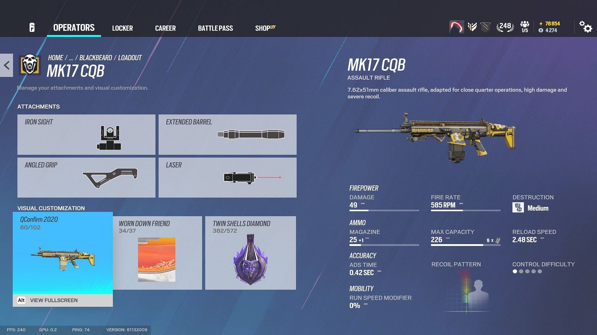 The MK17 CQB is the primary weapon in a Blackbeard loadout in Rainbow Six Siege (Image via Ubisoft)