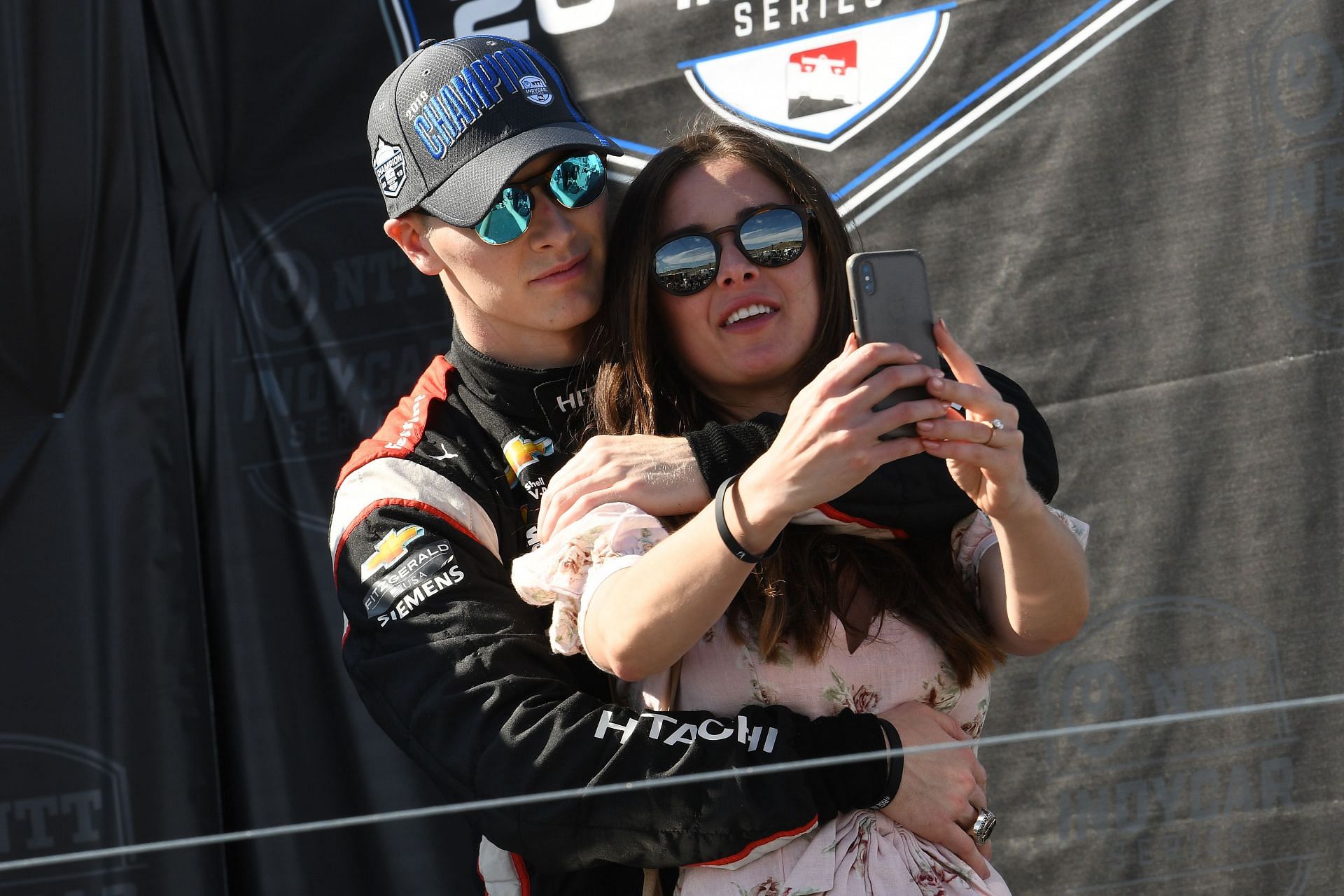 Josef Newgarden with his wife Ashley at the Firestone Grand Prix of Monterey - Source: Getty