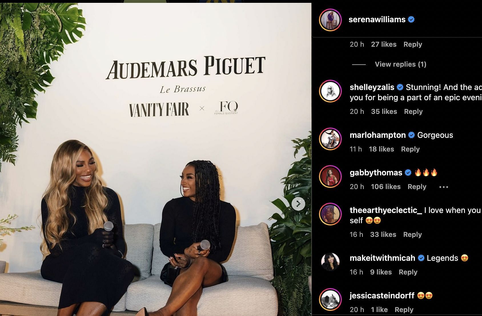 Screenshot of Gabby Thomas&#039; reaction on Serena Williams&#039; post [Image Source : Serena Williams&#039; Instagram]