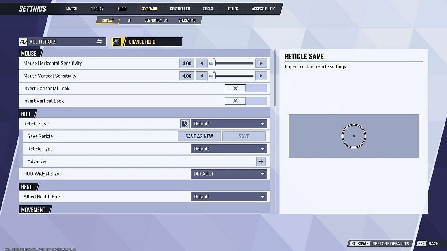 The Keyboard menu and Combat tab are available in the Settings menu (Image via NetEase Games)